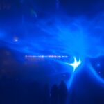 Dark Outdoor Blue Laser Light Show