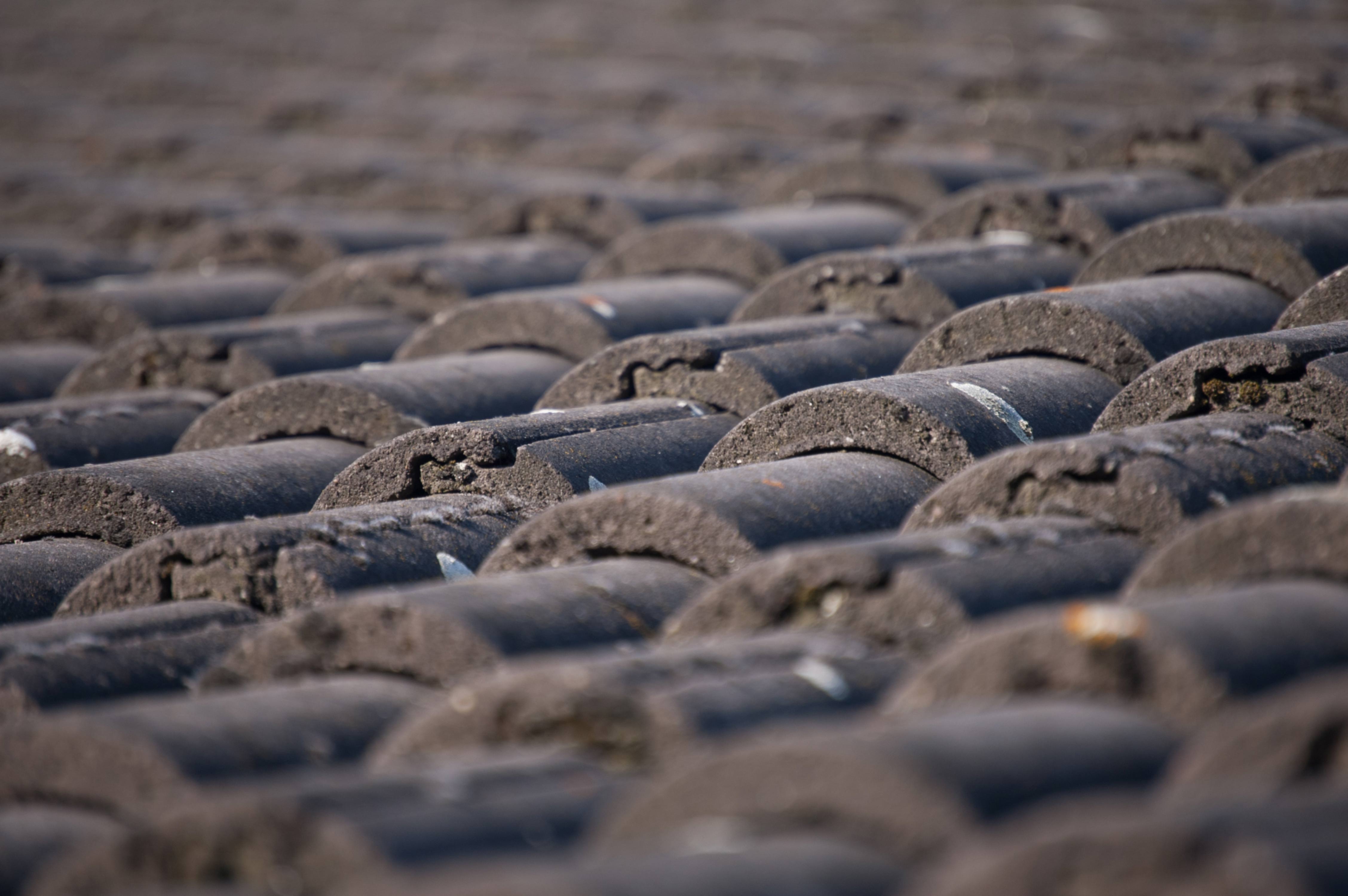 Bokeh gray roof tiles close-up