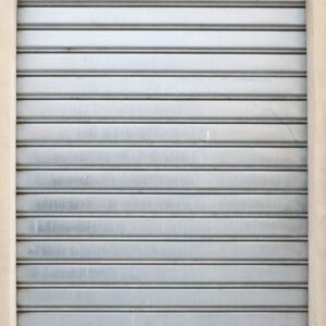 Closed metal shop shutter door
