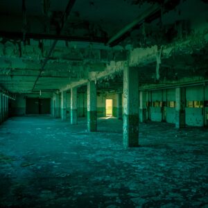 Sun light abandoned factory floor