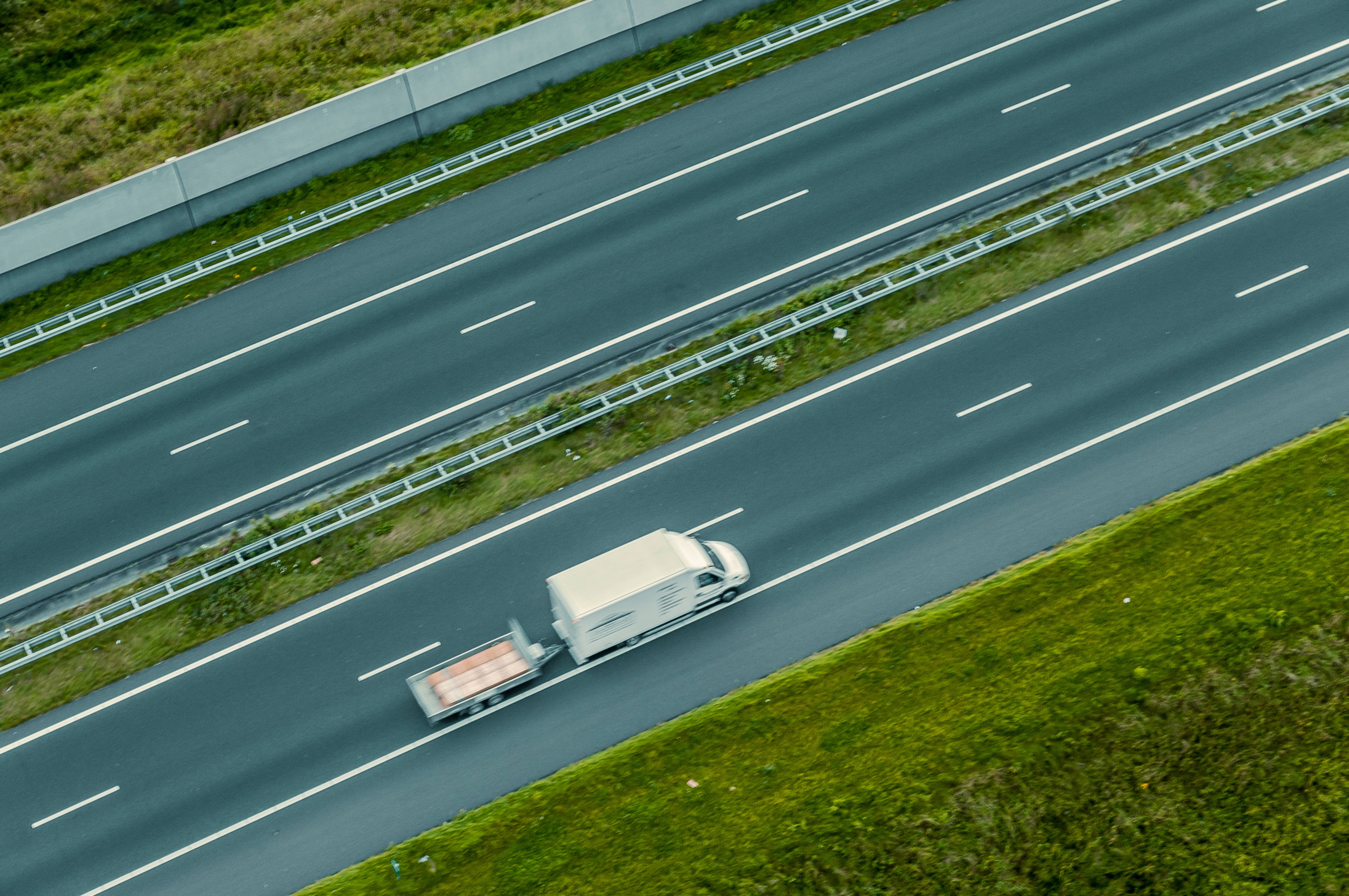 Van and trailer seen from above