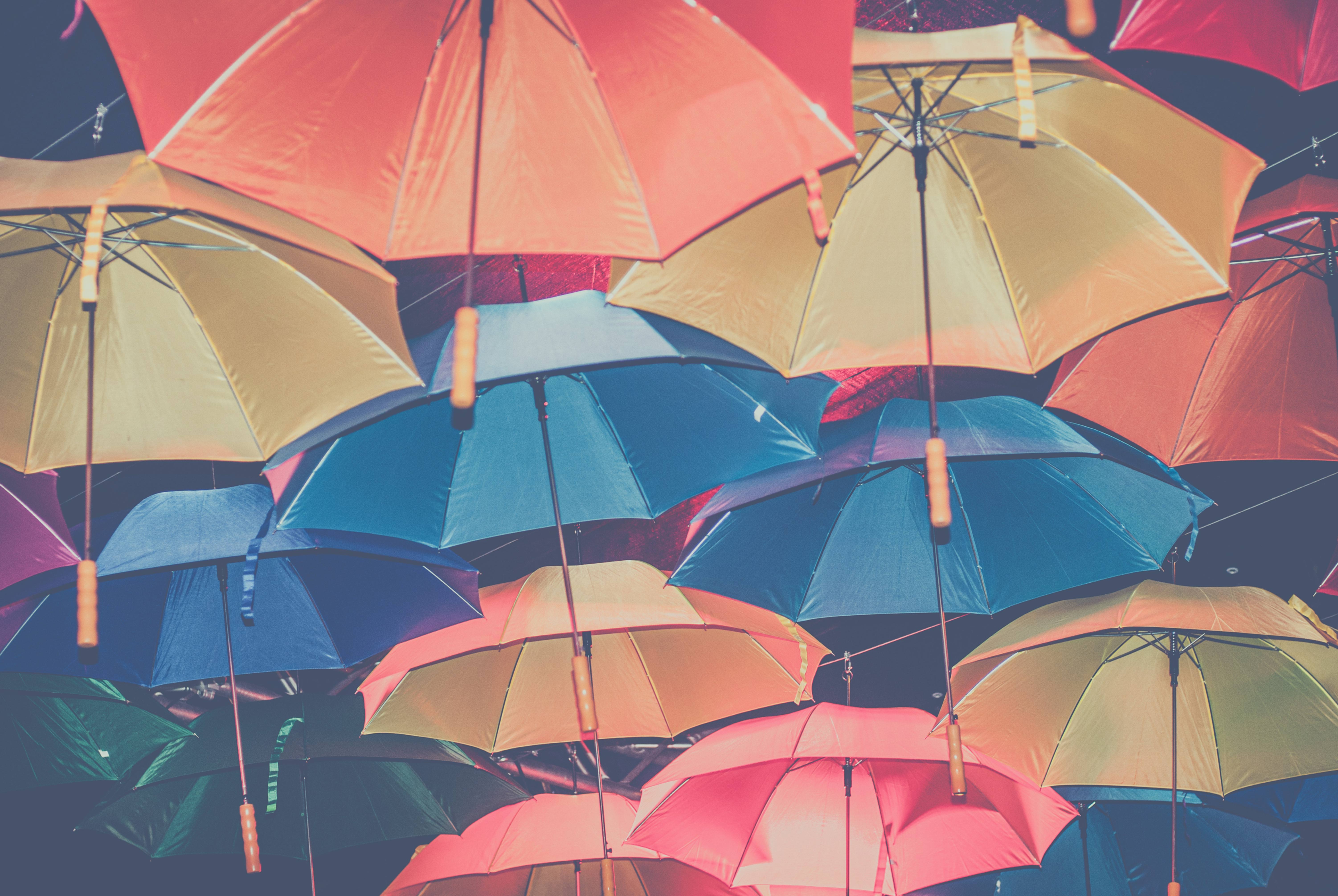 Hanging umbrellas background