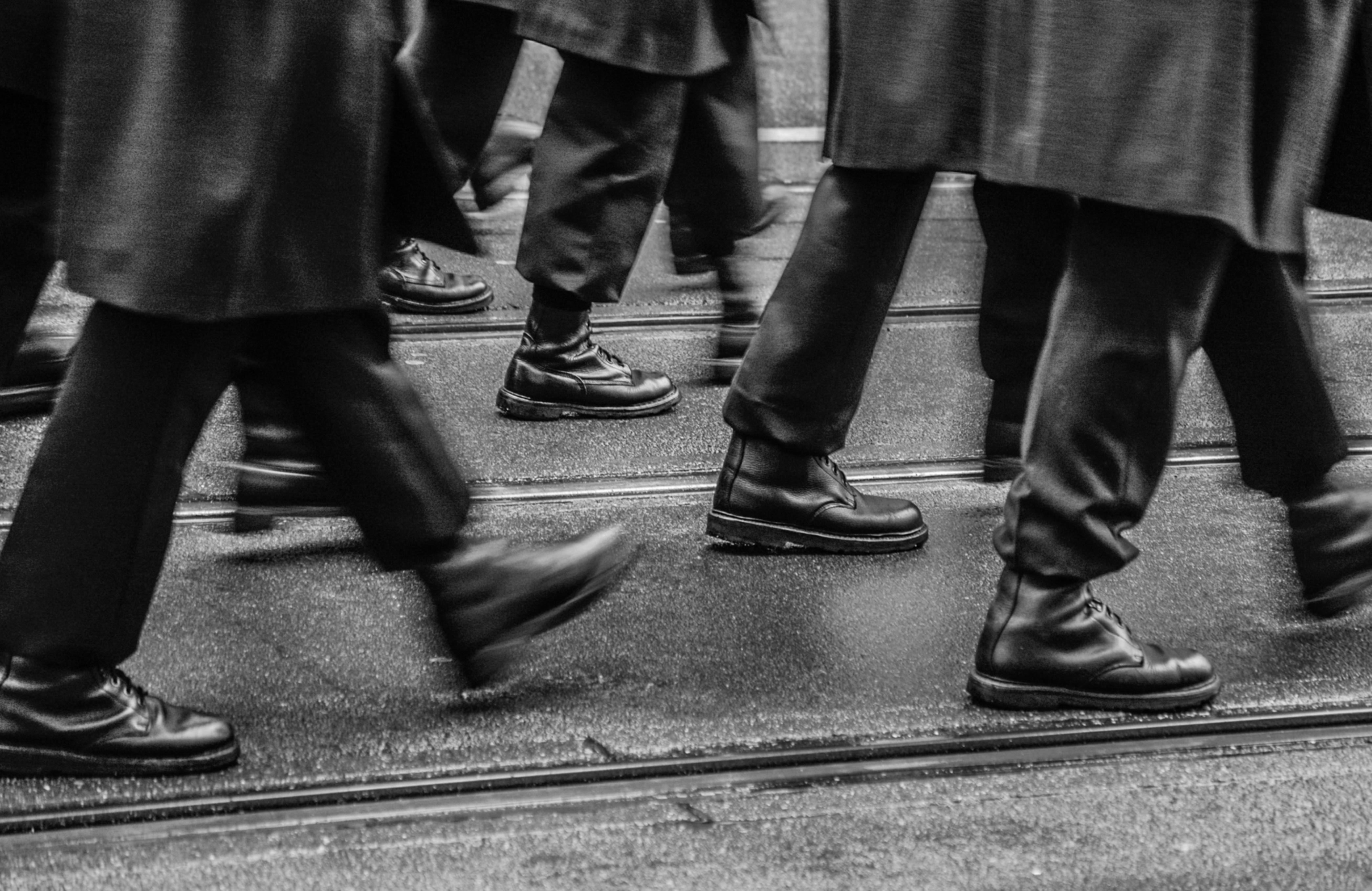 Marching feet black white