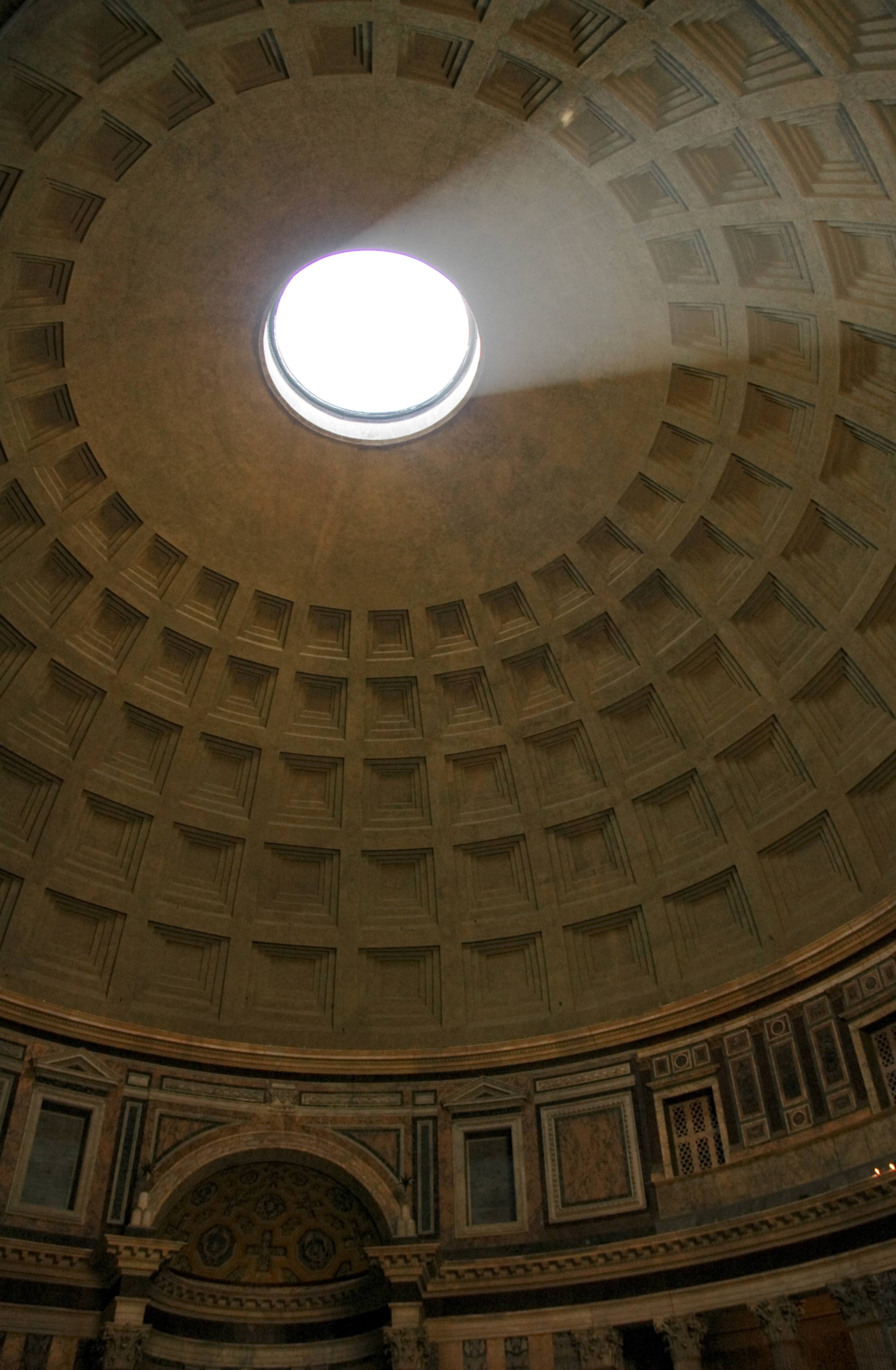The Pantheon dome with an oculus admitting the only light.