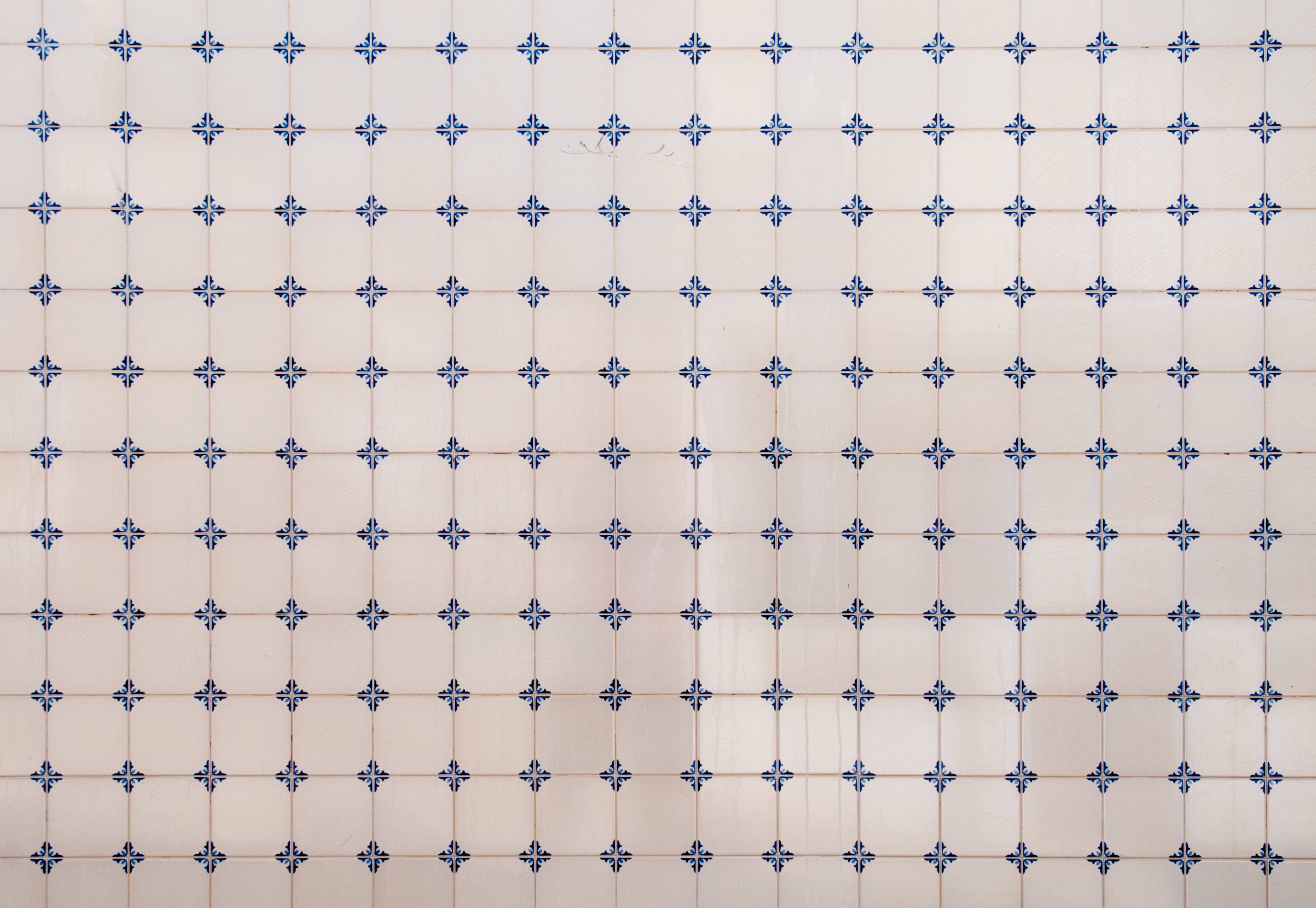 White ornament tiles white blue