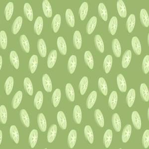 Cucumber slices pattern on green background