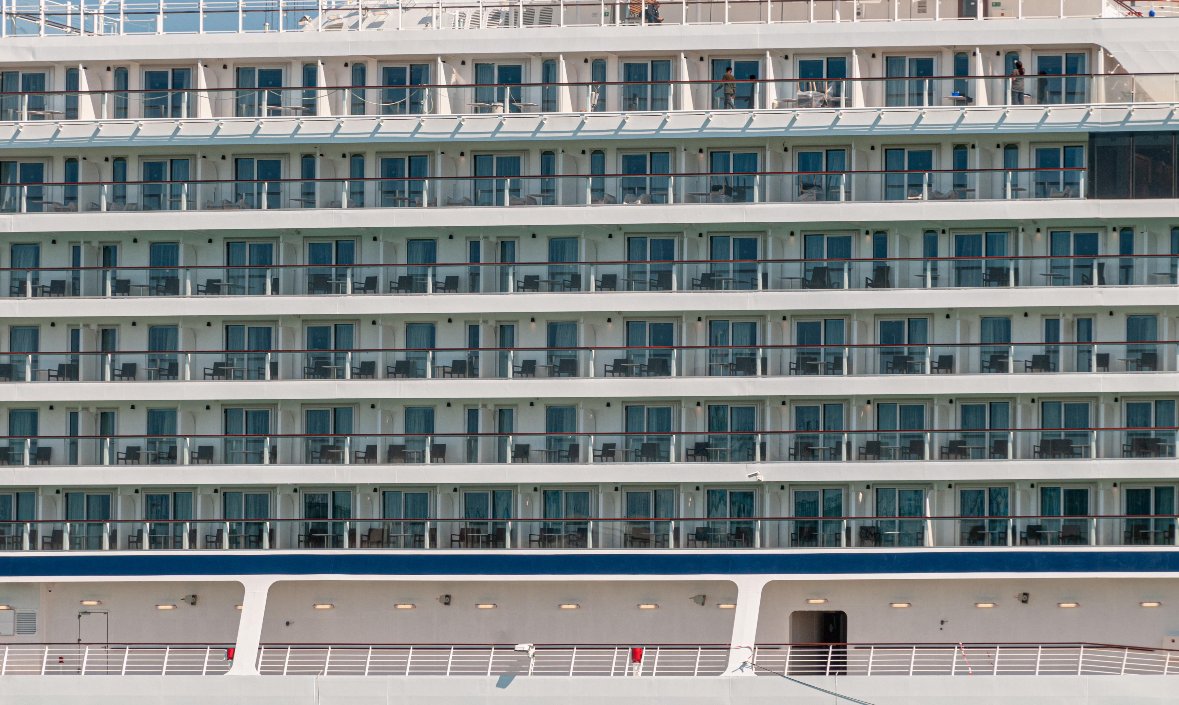 Cruiseship side view suites balconies repetition