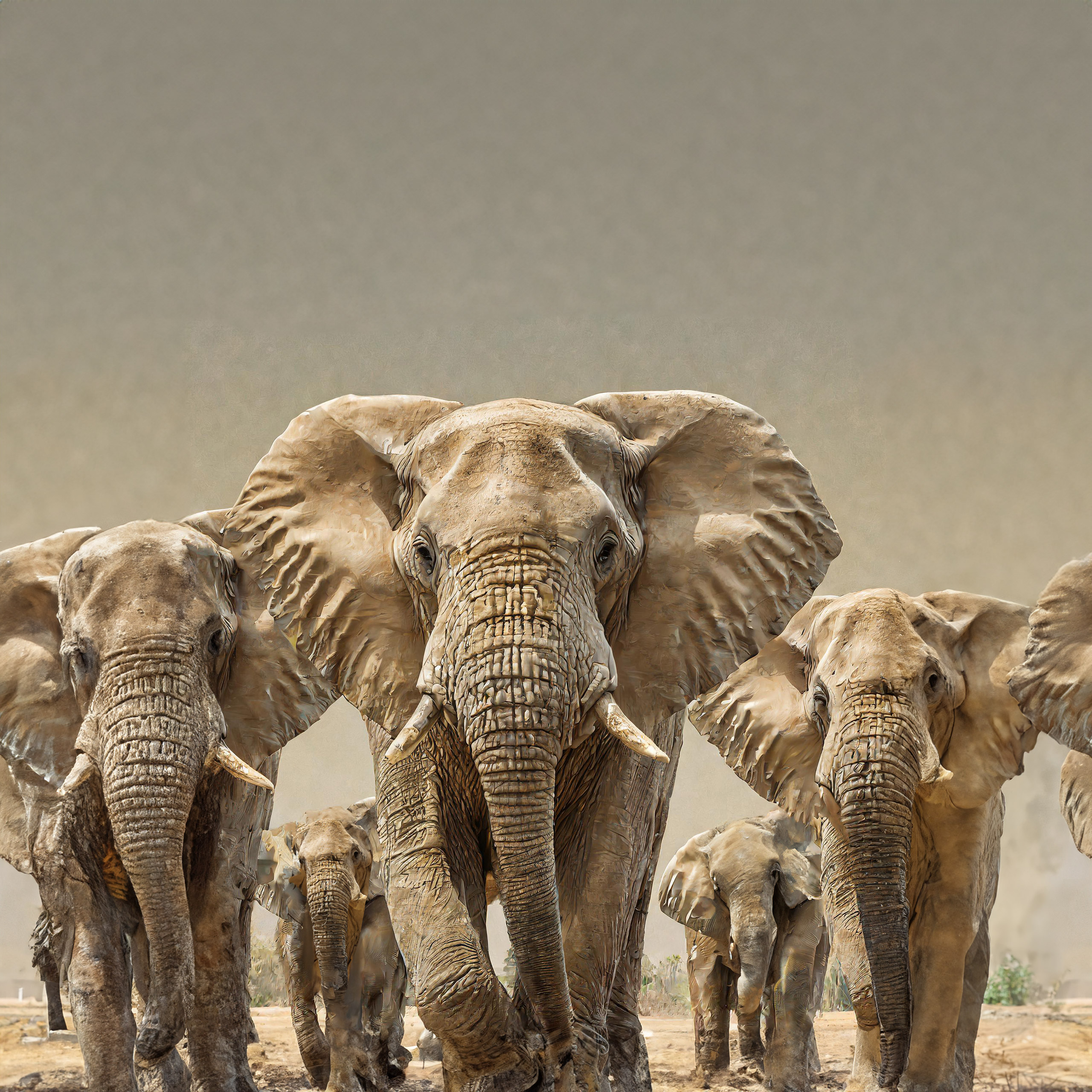 African elephants repetition golden background